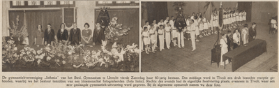 874777 Collage van 2 foto's betreffende de viering van het 60-jarig jubileum van gymnastiekvereeniging Isthmia van het ...